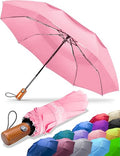 Raintrend Windproof Travel Umbrellas for Rain Automatic +10% Bigger Canopy Strong Frame Compact Folding Portable Umbrella for Women Men Backpack Purse - color: F Pink