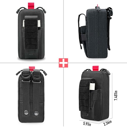 Upgrade 1000D Laser Cut Ifak Pouch Molle, Tactical Molle EMT Belt First Aid Pouches for Backpack Belt - color: Black