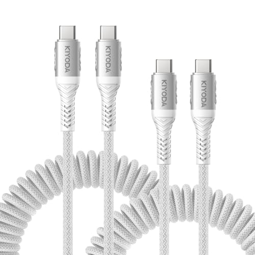 USB C to C Cable 6ft for Car, Coiled Braided USB Type C Cable-Silver 2Pack | 66W Fast Charging Cord USBC Cables Compatible with iPhone 17 16 15 Pro Max, iPad, Samsung Galaxy, Google Pixel Phone - color: Silver, size: 6FT - 2Pack, style: USB C to USB C