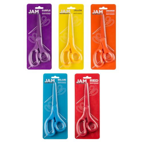 JAM PAPER Multi-Purpose Precision Scissors Set - 8 Inch - Rainbow Assortment - Ergonomic Handle & Stainless Steel Blades - 5/Pack - color: Rainbow Assortment, size: Standard (8 Inch)