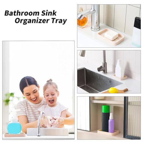 MicoYang Silicone Kitchen Sink Organizer Tray for Multiple Usage,Easy Clean Sponges Holder for Kitchen Bathroom Counter or Sink,Dish Soap Dispenser,Scrubber,Bottle,Cup Tapioca 4.9”x 3.2” - color: Tapioca, size: 4.9" x 3.2" x 0.7"