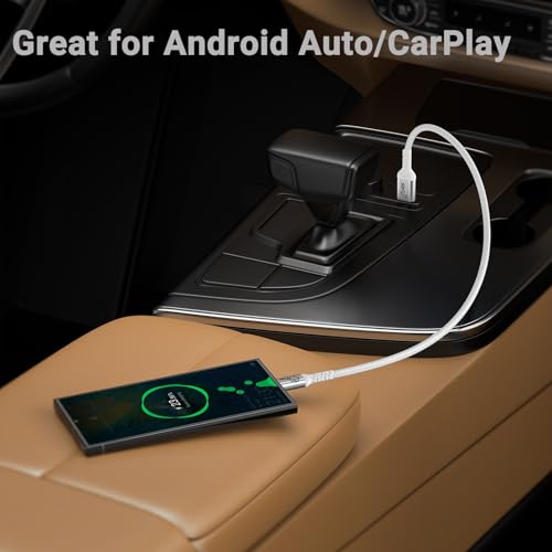 Short USB C Cable, 1ft, White, 2 Packs, for Android Auto and Carplay | 10Gbps Data Sync, USB A to Type C, 3A Fast Charging, Nylon Braided Compatible for Galaxy, iPad, iPhone 16/15 - color: White, size: 1 ft
