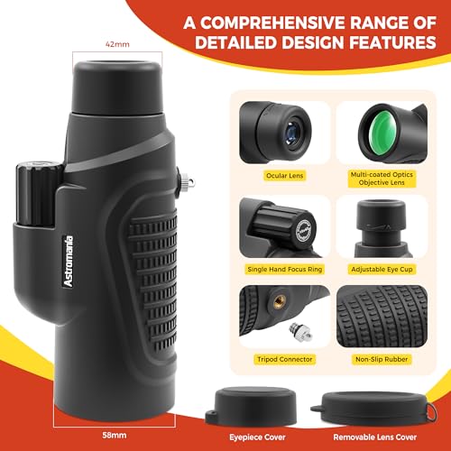 Astromania Monocular Telescope High Power 10x42 Compact Monoculars K9 Prism | Waterproof Fogproof Shockproof, Hand Strap, High Powered Compact Monocular for Adult, Bird Watching Hunting Camping Monocular - size: 10x42