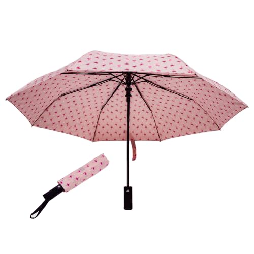 Nollia Compact Travel Umbrella with Auto Open – Windproof Folding Umbrella, Lightweight & Portable for Rain - color: Pink Flamingo
