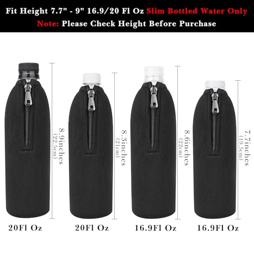 Linkidea Disposable Water Bottle Sleeve Compatible with Smartwater 16.9/20Fl Oz, Evian 16.9Fl Oz, Insulated Neoprene Plastic Bottled Water Cover with Lockable Zipper (1 Pack/Black)