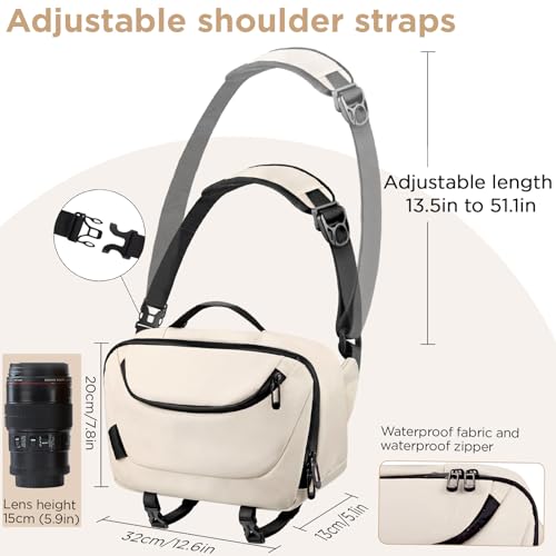 TAAOKA Camera Sling Bag,Waterproof Camera Case with Tripod Holder,Lightweight DSLR/SLR/Mirrorless Camera Bags Crossbody for photographers-Beige - color: Beige