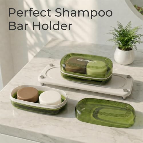 AIMAIAIMAI Shampoo Bar Holder Travel Case for Two Bars – Compatible with Most Solid Shampoo & Conditioner Bars, Large Soap Container for Bathroom or Travel (Green Style A-Large) - color: Green Style A-large