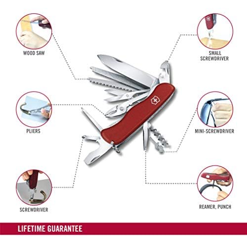 Victorinox Work Champ Swiss Army Knife - 21-Function Pocket Multitool, Red | Heavy-duty 4.4 in folding tool with wood saw, metal file, pliers, and scissors. Durable polyamide scales in classic red.