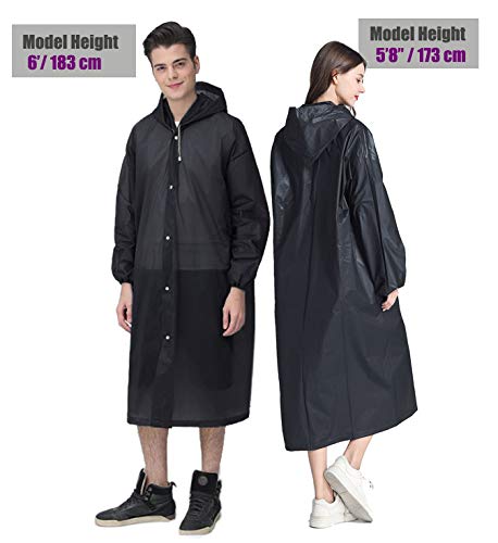 HLKZONE Raincoat, 2 Pack Rain Ponchos for Adults Travel Rain Jacket Packable Rain Coats for Women with Drawstring Hood - color: B-black