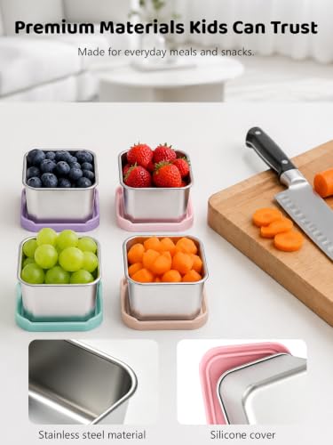 HTEVW 6 Pack Stainless Steel Snack Containers for Kids, 6 oz Food Container - color: color2