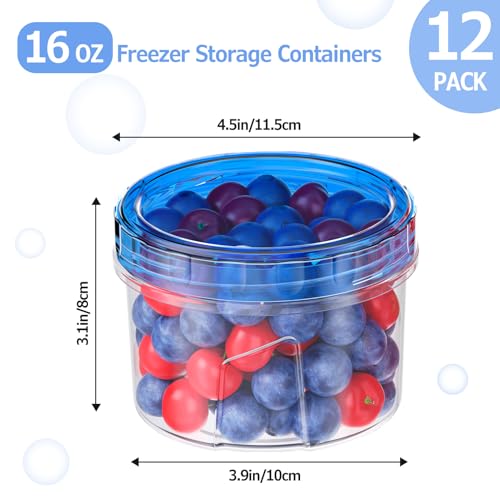 12 Pack-16 OZ Freezer Storage Containers, Small Plastic Containers with Twist Top Lids, BPA Free Food Storage Containers, Reusable Soup Container Microwave/Dishwasher Safe - color: 12P-16 OZ