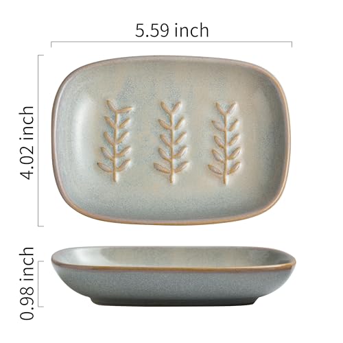 Miamolo Ceramic Soap Dish Soap Holder, Soap Lift for Bar Soap Sponge, Shower Soap Dishes for Bathroom Kitchen Counter Soap Saver Tray Keep Dry, Dishwasher Safe (Pack of 2) - color: Grey, size: Leaf Design (Pack of 2)