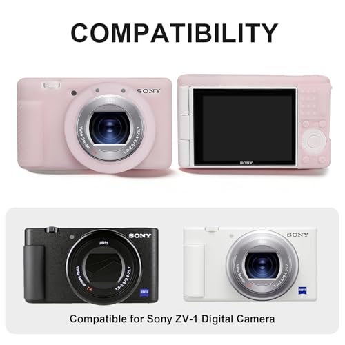 BOVKE 2-in-1 Camera Case Bundle Set for Sony ZV-1 Digital Camera, Pink | Shockproof EVA Hard Case & Anti-Slip Soft Silicone Skin Cover w/Removable Lens Cap, Sony ZV-1 Camera Protection Bundle Kit - color: Pink