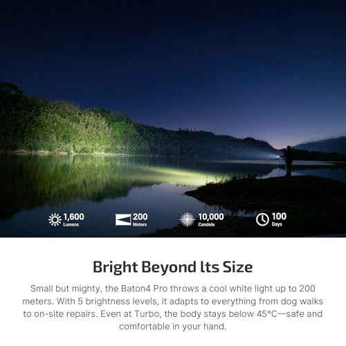 OLIGHT Baton4 Pro EDC Flashlight Rechargeable, Small Pocket Light Black | 1600 Lumens, Bright LED Flash Light,Tactical Switch, Magnetic&USB C Charging, IPX8 Waterproof for Home, Camping and Emergency - color: Black
