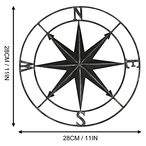 aboxoo Round Metal Compass Decorative Compass Metal Wall Art Hanging Wall Sculpture 11 Inch Black Diameter Farmhouse Decor Indoor or Outdoor Sign - color: Black, size: 11"L x 11"W