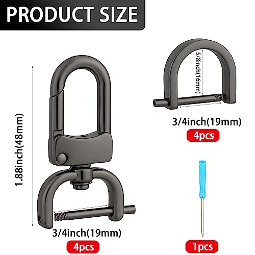 4pcs Detachable Snap Hook Swivel Clasp with 4pcs D-Rings Screw in Shackle for DIY Purse Strap Replacement (Gunmetal,3/4 inch) - color: Gunmetal, size: 3/4 inch