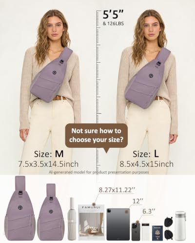 Pritent Crossbody Bags for Women Men Trendy Sling Bag Backpack Casual Chest Bag with Convertible Shoulder Strap - color: Light Purple, size: Medium