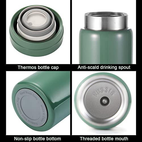 10oz Mini Water Bottle Stainless Steel Thermos Small Flask - Insulated Vacuum, Leak Proof, Keeps Drinks Hot/Cold - Ideal for Coffee, Tea, Water - Green - color: Green, size: 9.5 Ounces