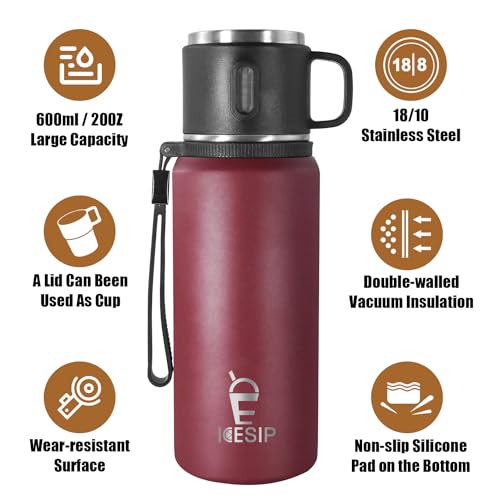 Stainless Steel Insulated Bottle, 50oz with cup Vacuum Insulated Water Bottle, Thermo for Hot Drinks/Cold Drinks,24-Hr Insulation Commute, Travel - color: Red, size: 50 Ounces