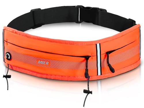 MIER Running Belt for Women & Men, Fanny Pack with Marathon Bib Clip Orange - color: Orange
