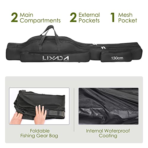 Lixada Fishing Rod Case, Portable Folding Fishing Rod Case Fishing Pole Reel Storage Bag Fishing Gears Organizer - size: 130cm