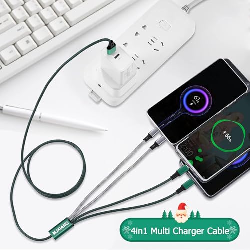 MJXIANG 2-Pack Multi Charger Cable 4 in 1, 4FT Braided Fast Charging 3A | with 2 Type C&2 Micro USB Ports, for iPhone 17 16 15 Series, Android Cell Phones Tablets, Four Devices/Travel/Game/Car/Home