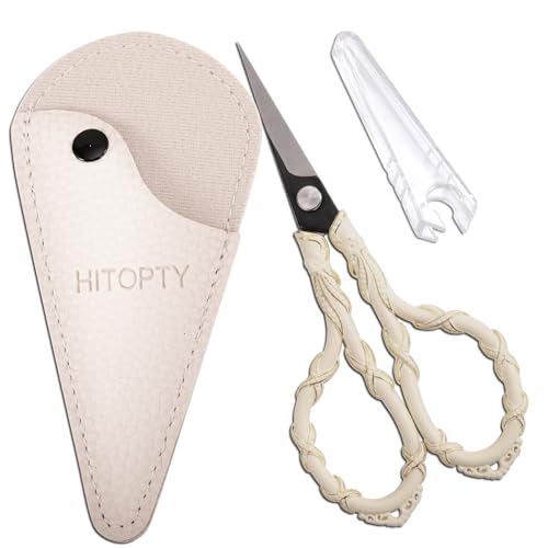 Vintage Small Embroidery Scissors, Mini Detail Shears with Cover | Stainless Steel, Precision Sharp Tip, All Purpose for Needlework, Threading, Sewing, Craft DIY, Stitch, Home, Travel, Office - color: White