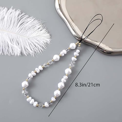 Beaded Phone Lanyard Wrist Strap Phone Charms Fixed Beads Pearl Chain - color: PC-cpzz-2
