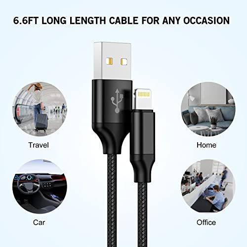 iPhone Fast Charger,2Pack Dual Port Wall Charger with Fast Charging 6.6Foot | Long Nylon Braided USBC to Lightning Cable Cord Double Wall Charger Adapter Block Plug for iPhone 14 13 12 Pro Max 11 SE iPad - color: Black 6FT A-L
