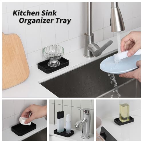 MicoYang Silicone Kitchen Sink Organizer Tray for Multiple Usage,Easy Clean Sponges Holder for Kitchen Bathroom Counter or Sink,Dish Soap Dispenser,Scrubber,Bottle,Cup Black 4.9”x 3.2” - color: Black, size: 4.9" x 3.2" x 0.7"