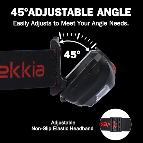 Vekkia LED Headlamp Rechargeable - 5 Lighting Modes - color: Black Rechargeable