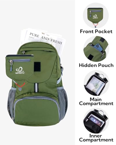 WATERFLY Small Lightweight Packable Backpack: 20l Ultra Light Foldable Travel Hiking Camping Daypack Day Pack for Man Woman | 20L,Recycled nylon material,Multi-compartment storage,Water-resistant,Everyday carry,Ultra Light Foldable Travel Day Pack - color