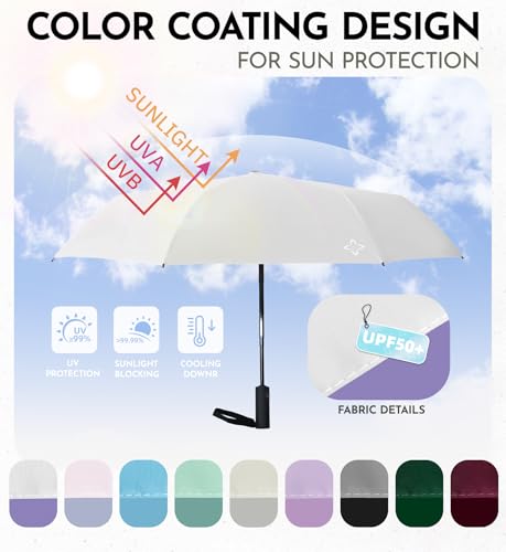 Windproof Travel Umbrella for Rain - 43" Compact Folding Umbrella, Reinforced Strong Frame, Lightweight Portable Parasol with UPF 100+ UV Sun Protection, Cruise Ship Essentials - color: 1-White
