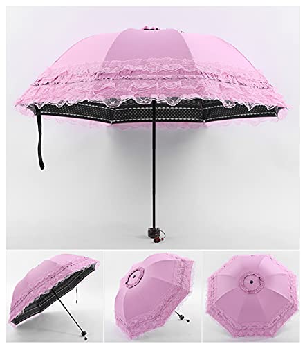 Honeystore Princess Lace Ultraviolet-Proof Folding Umbrella Anti-uv Dome Parasol - color: Style 1 Pink