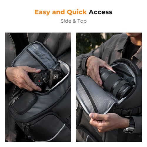 K&F CONCEPT Camera Backpack,25L Large Capacity Camera Bag for Photographers | Raincover, 15.6 Inch Laptop Compartment, Compatible for Canon/Nikon/Sony/DJI Mavic Drone, B10 - color: 02-all-black, size: 25L