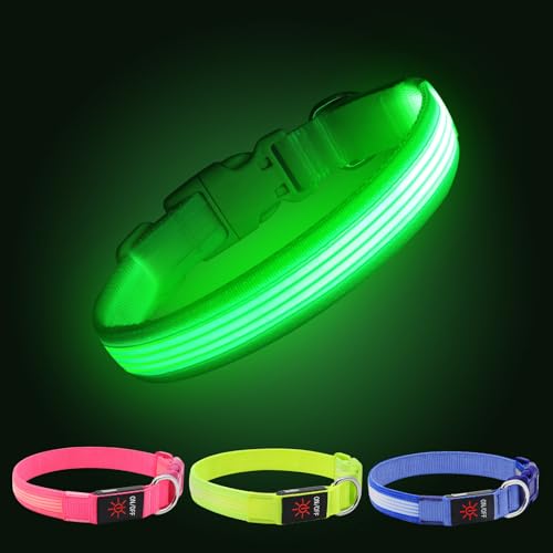YFbrite Light up Dog Collar, USB Rechargeable LED Puppy Collar Super Bright Adjustable Glowing Dog Lights for Night Walking (Design 2-Green, Large) - color: Version 2.0-- Green, size: Large