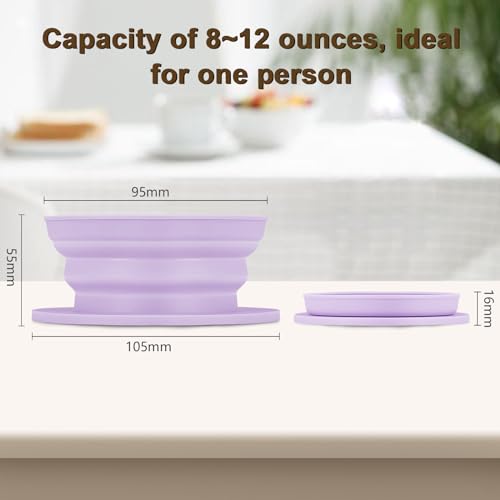 Collapsible Paperless Pour Over Coffee Maker with Stainless Steel Mesh Filter, Silicone Camping Coffee Maker Pour Over for 1~2 Cup, Reusable Collapsible Travel Pour Over Coffee Dripper (Purple) - color: Purple