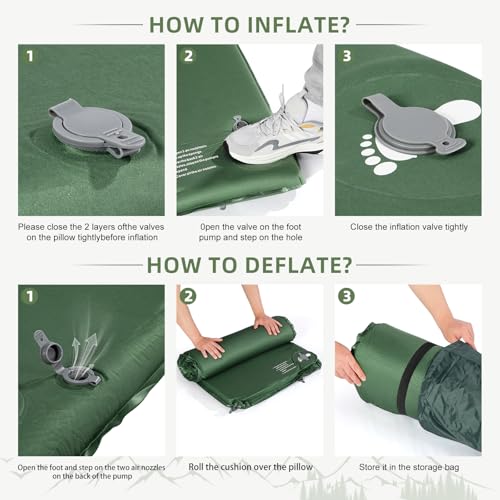 Wevelel Memory Sleeping Pad, 3.1" Ultra-Thick Foam Sleeping Mats for Camping, Easy Inflate&Deflate,9.5 R-Value Insulated Camping Mattress Pad with Pillow, for Car Travel Tent - color: Green