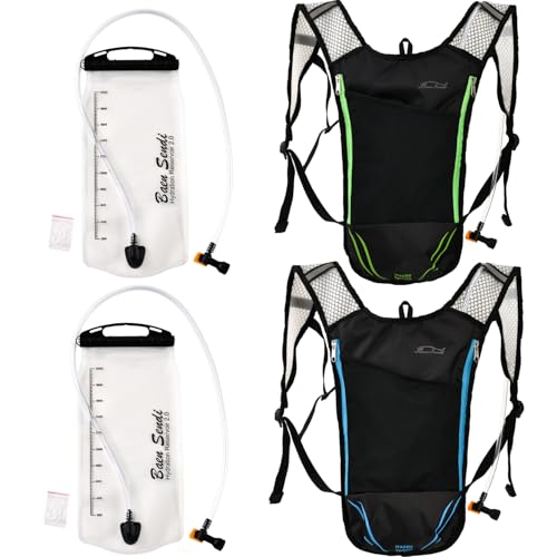 2 Pack Hydration Pack with 2L Backpack Water Bladder - Great for Outdoor Sports of Running Hiking Camping Cycling Skiing - color: (2 pack)Blue+Green(2 backpacks and 2 water bladder)