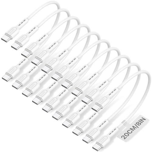 SOOPII 10-Pack Short USB C to USB C Cables,8 Inch/0.7Ft 60W Type C Fast Charging Cables,Compatible with lPhone,Galaxy,lPad,MacBook,Charging Station and Power Bank Accessory(White) - color: White, size: C to C-10P(60W)