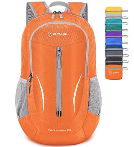 ZOMAKE Lightweight Packable Backpack 25L, Foldable Hiking Daypack - color: Orange a, size: 25L