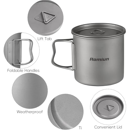 Titanium Camping Cookware 500ml Titanium Cup with Alcohol Stove, Cross Stand & Folding Spork, Lightweight Portable Outdoor Camping Cooking Utensil Set for Backpacking Hiking Traveling