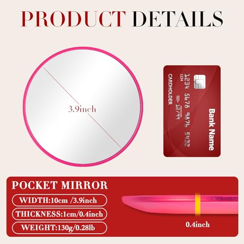 Retro metal compact travel mirror , compact mirror for wallets and pockets - color: Red