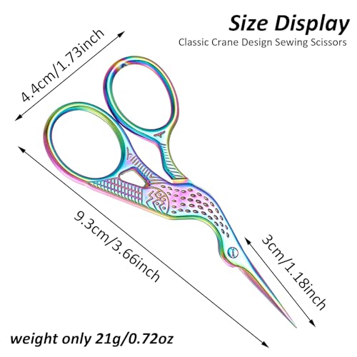 10 Pcs Stork Rainbow Stitch Scissors - 3.6 Inch Stainless Steel Small Craft Scissors for Cross Stitch, Sewing, Crochet & DIY Dressmaker Tools