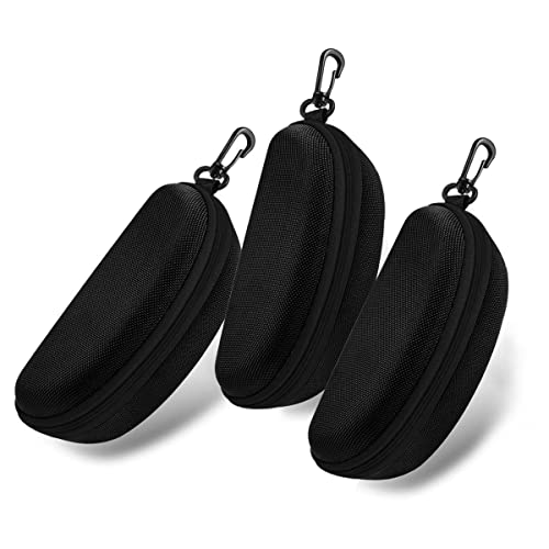 3pcs Zipper Hard Shell Sunglasses Case and Eyeglasses Case Portable Travel Glasses Case with Plastic Hook - color: Black