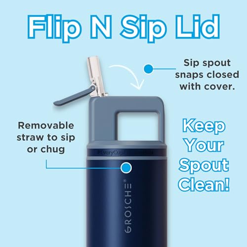 GROSCHE Alpine Flip N Sip Insulated Bottle with Straw, Mountain Blue, 20 oz - color: Mountain Blue, size: 20 Ounces