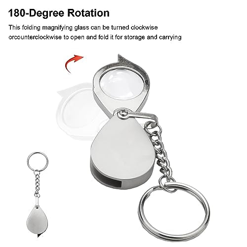 Rongon 10X Pocket Magnifying Glass Small Folding Keychain Magnifier - color: Silver