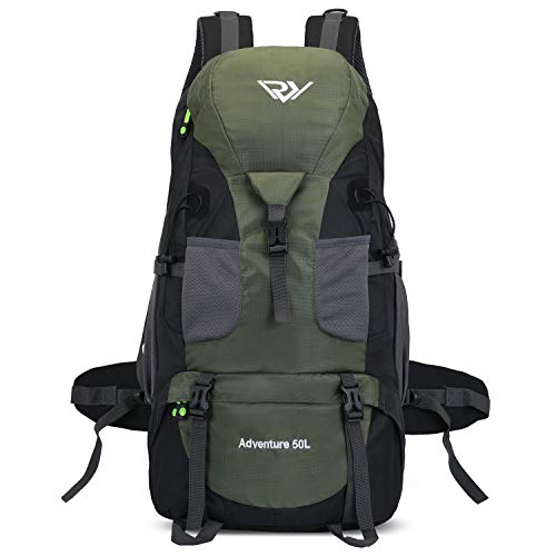 50L Hiking Backpack, Waterproof Lightweight Daypack for Outdoor Camping Travel - color: Army Green