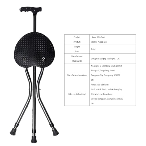 Yayayo Hold 440 lbs Folding Canes with Seat Walking Stick Height Adjustment Cane Seat Capacity Frosted Handle with Magnetic Therapy Stone Crutches Stool - color: Black