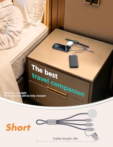 Travel Essentials,3 in 2 USB C Cable for Apple Watch Charger,iPhone Charger,Multi Charging Cable,Cruise Vacation Camping Essentials,Portable for iWatch Series 11-2/Ultra/SE & iPhone 17-12,Car,0.7FT - color: Grey, size: 1pack-0.7ft